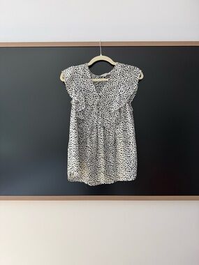 LOFT Black and White Polka Dot Ruffle Blouse